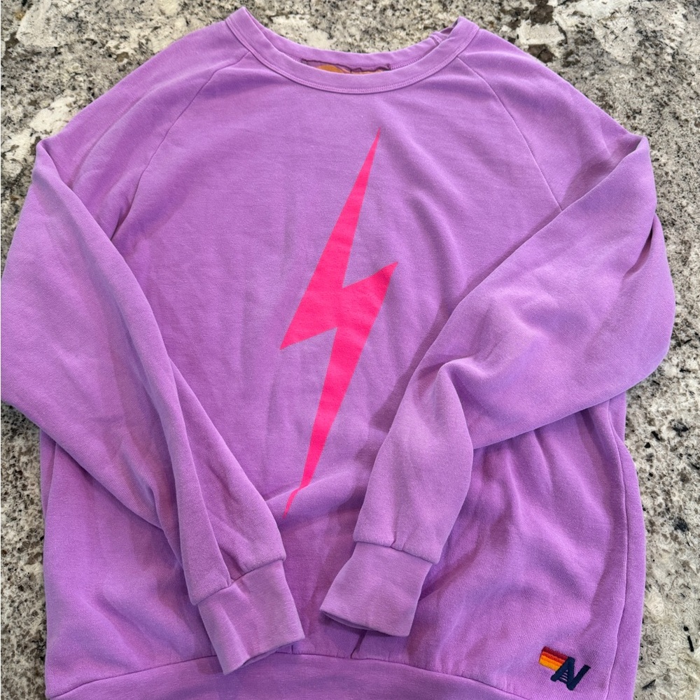 Aviator Nation Purple Crewneck with Pink Lightning Bolt